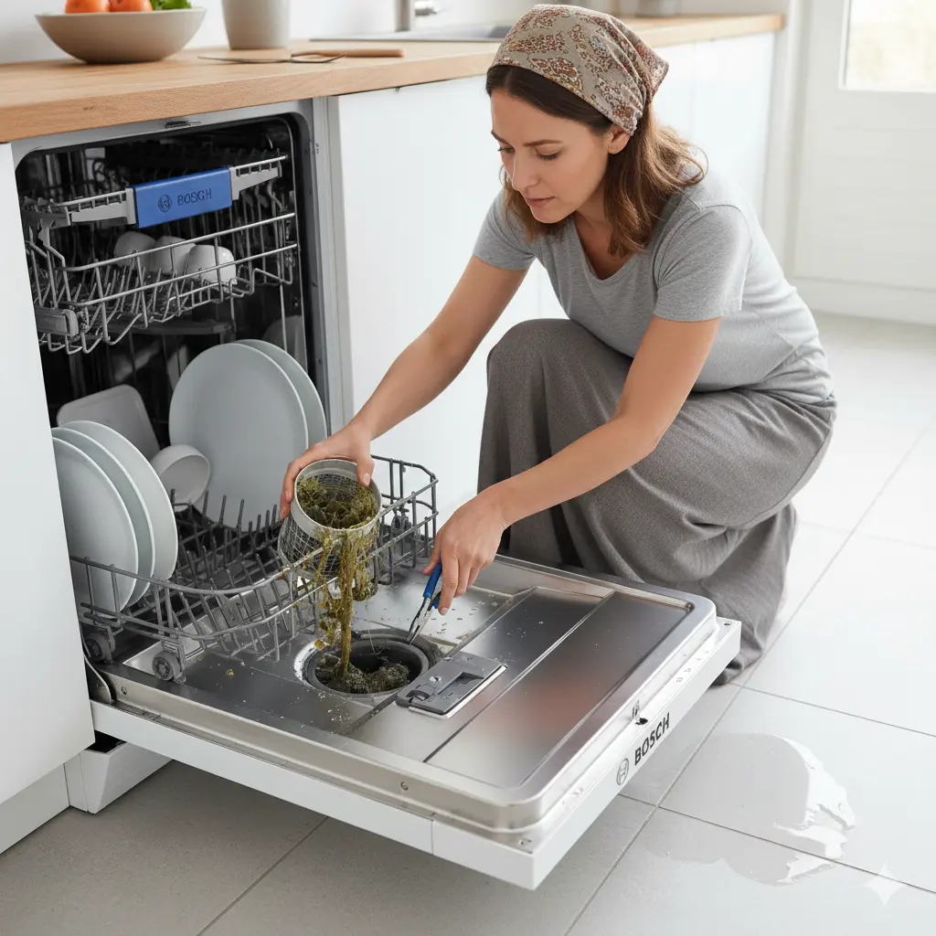 عدم تخلیه آب ماشین ظرفشویی بوش